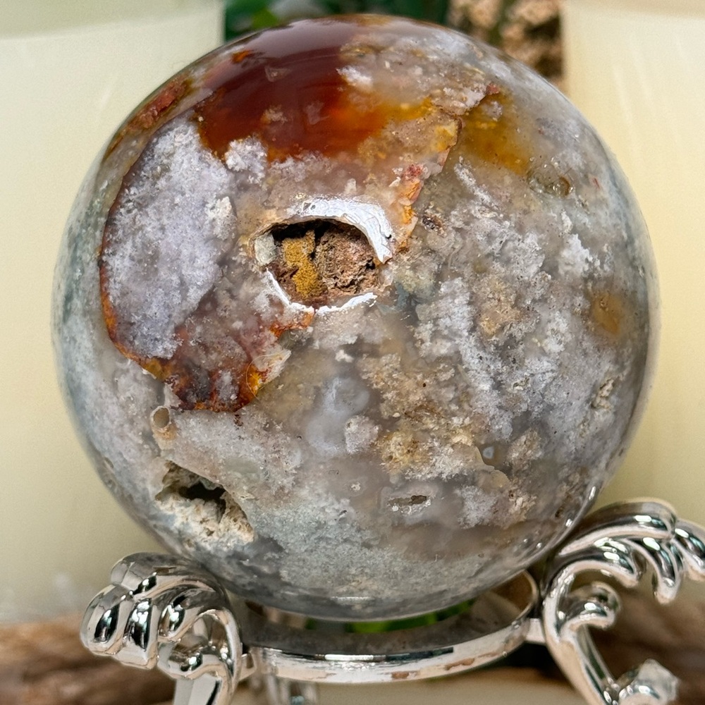 Flower Agate Sphere w/ Stand